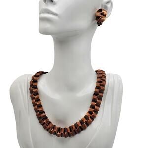 Matisse Renoir Copper Coil Choker Clip Earrings Collar Necklace Rolled Links MCM
